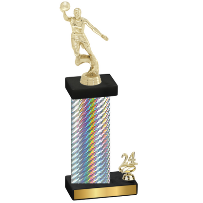 Accented Single Silver Carbon Fiber Year Basketball Trophy