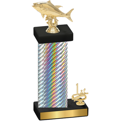 Accented Single Silver Carbon Fiber First Place Fishing Trophy