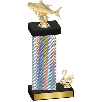 Accented Single Silver Carbon Fiber Second Place Fishing Trophy