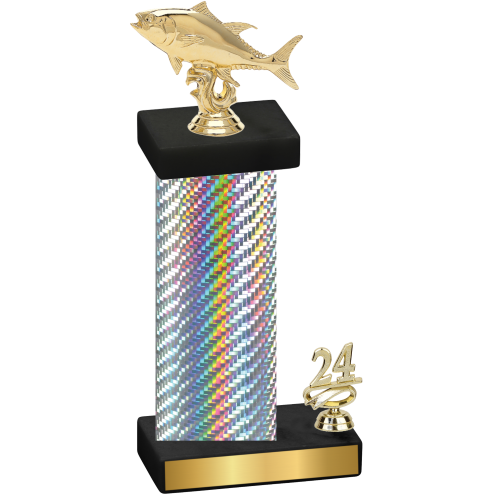 Accented Single Silver Carbon Fiber Year Fishing Trophy