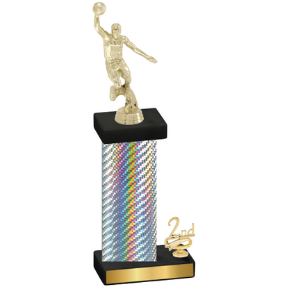 Accented Single Silver Carbon Fiber Second Place Basketball Trophy