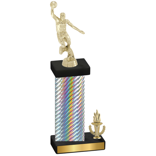 Accented Single Silver Carbon Fiber Victory Basketball Trophy