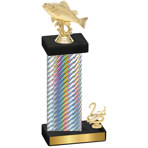 Accented Single Silver Carbon Fiber Second Place Fishing Trophy