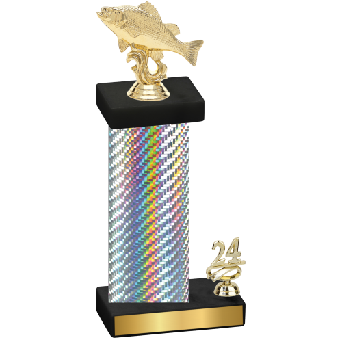 Accented Single Silver Carbon Fiber Year Fishing Trophy