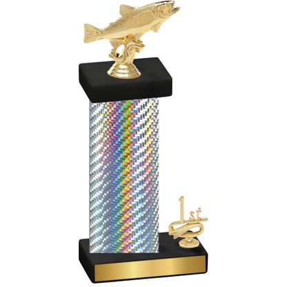 Accented Single Silver Carbon Fiber First Place Fishing Trophy