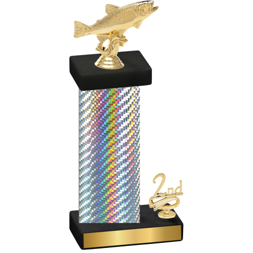 Accented Single Silver Carbon Fiber Second Place Fishing Trophy