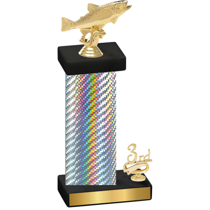 Accented Single Silver Carbon Fiber Third Place Fishing Trophy