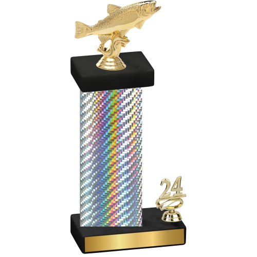 Accented Single Silver Carbon Fiber Year Fishing Trophy
