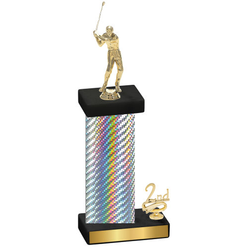 Accented Single Silver Carbon Fiber Second Place Golf Trophy