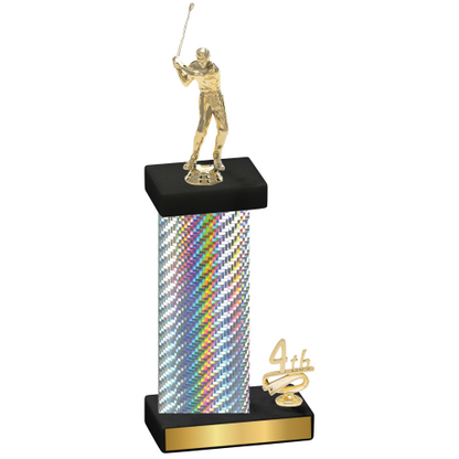 Accented Single Silver Carbon Fiber Fourth Place Golf Trophy