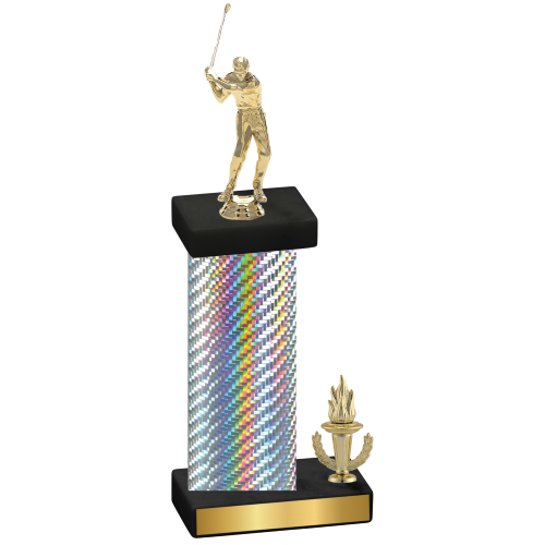 Accented Single Silver Carbon Fiber Victory Golf Trophy