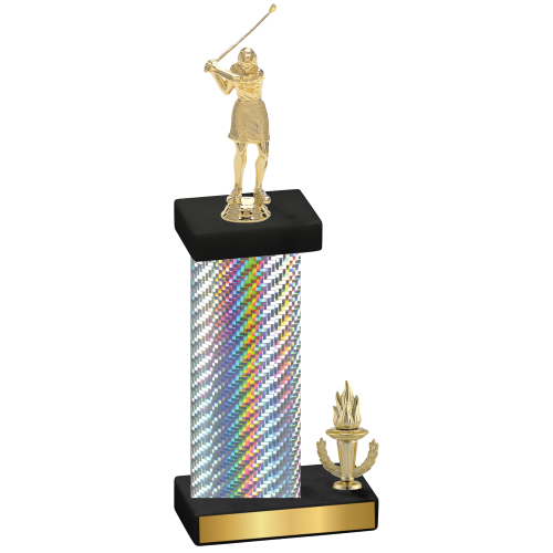 Accented Single Silver Carbon Fiber Victory Golf Trophy