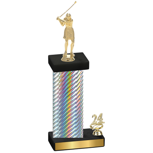 Accented Single Silver Carbon Fiber Year Golf Trophy