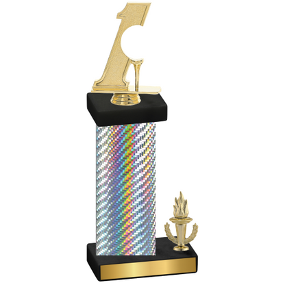 Accented Single Silver Carbon Fiber Victory Golf Trophy