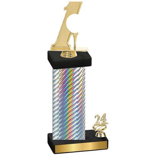 Accented Single Silver Carbon Fiber Year Golf Trophy