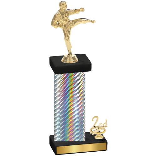 Accented Single Silver Carbon Fiber Second Place Karate Trophy