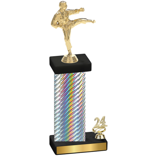 Accented Single Silver Carbon Fiber Year Karate Trophy