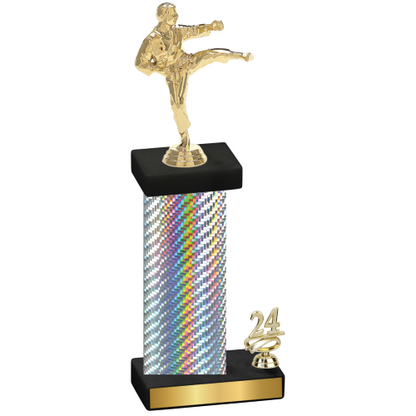 Accented Single Silver Carbon Fiber Year Karate Trophy