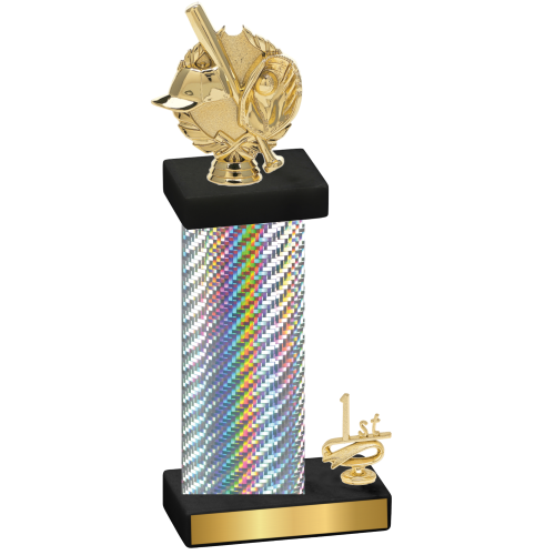 Accented Single Silver Carbon Fiber First Place Baseball Trophy