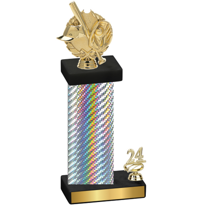 Accented Single Silver Carbon Fiber Year Baseball Trophy