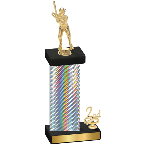 Accented Single Silver Carbon Fiber Second Place Baseball Trophy