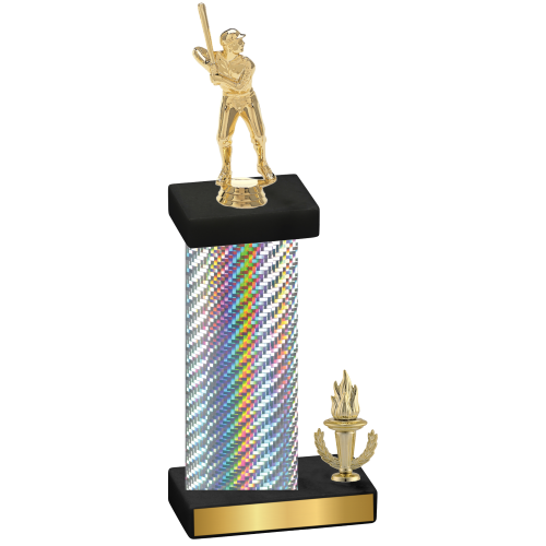 Accented Single Silver Carbon Fiber Victory Baseball Trophy