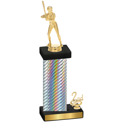 Accented Single Silver Carbon Fiber Second Place Softball Trophy