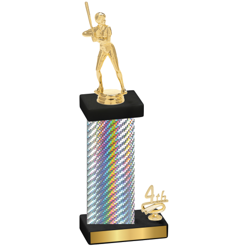 Accented Single Silver Carbon Fiber Fourth Place Softball Trophy