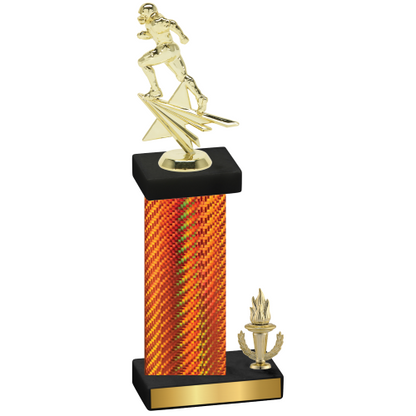 Accented Single Orange Carbon Fiber Victory Football Trophy