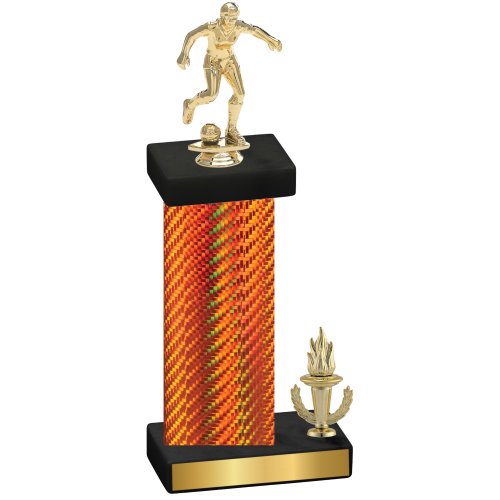 Accented Single Orange Carbon Fiber Victory Soccer Trophy