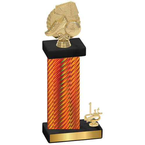 Accented Single Orange Carbon Fiber First Place Soccer Trophy