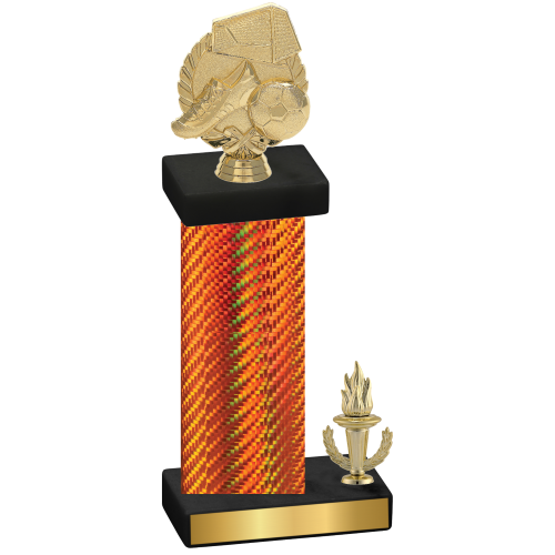 Accented Single Orange Carbon Fiber Victory Soccer Trophy