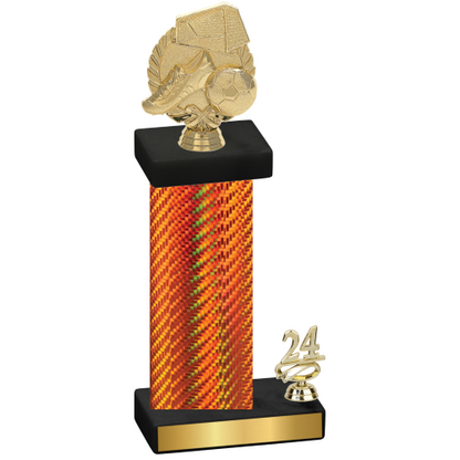 Accented Single Orange Carbon Fiber Year Soccer Trophy