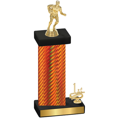 Accented Single Orange Carbon Fiber First Place Rugby Trophy