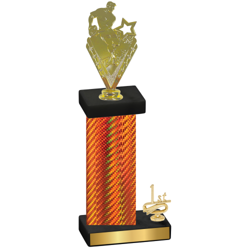 Accented Single Orange Carbon Fiber First Place Rugby Trophy