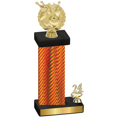 Accented Single Orange Carbon Fiber Year Bowling Trophy