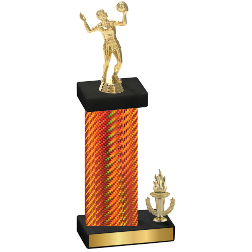 Accented Single Orange Carbon Fiber Victory Volleyball Trophy