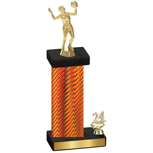 Accented Single Orange Carbon Fiber Year Volleyball Trophy