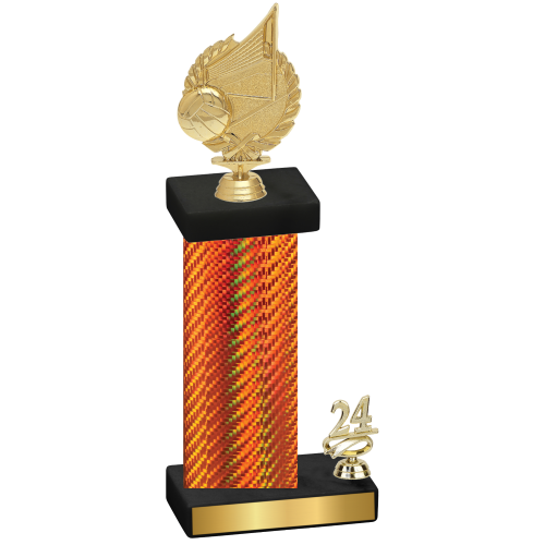 Accented Single Orange Carbon Fiber Year Volleyball Trophy