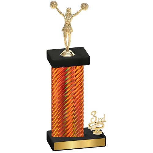 Accented Single Orange Carbon Fiber Third Place Cheerleading Trophy