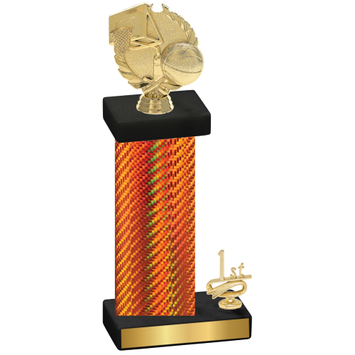 Accented Single Orange Carbon Fiber First Place Basketball Trophy