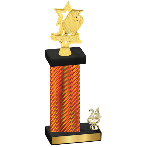 Accented Single Orange Carbon Fiber Year Pickleball Trophy