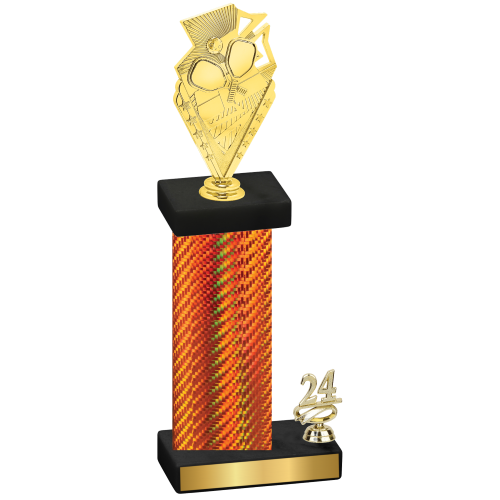 Accented Single Orange Carbon Fiber Year Pickleball Trophy