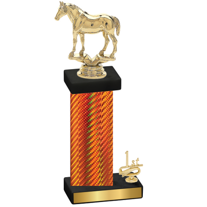 Accented Single Orange Carbon Fiber First Place Horses Trophy