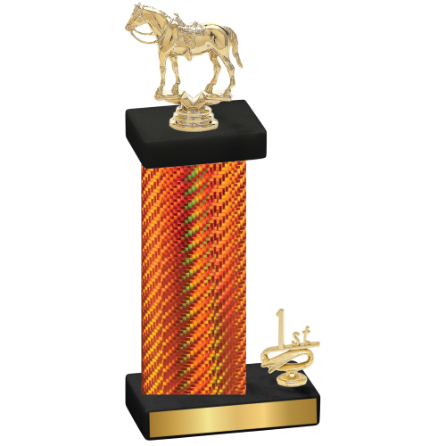 Accented Single Orange Carbon Fiber First Place Horses Trophy