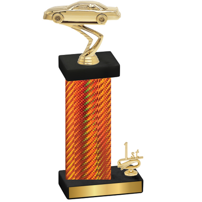 Accented Single Orange Carbon Fiber First Place Cars Trophy