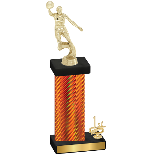 Accented Single Orange Carbon Fiber First Place Basketball Trophy
