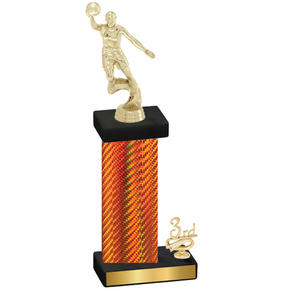 Accented Single Orange Carbon Fiber Third Place Basketball Trophy