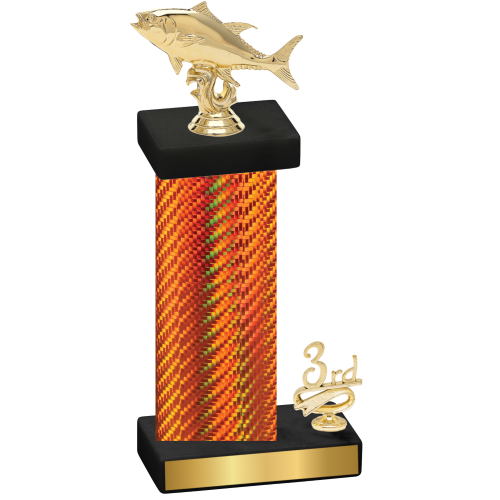 Accented Single Orange Carbon Fiber Third Place Fishing Trophy