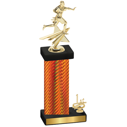 Accented Single Orange Carbon Fiber First Place Flag Football Trophy